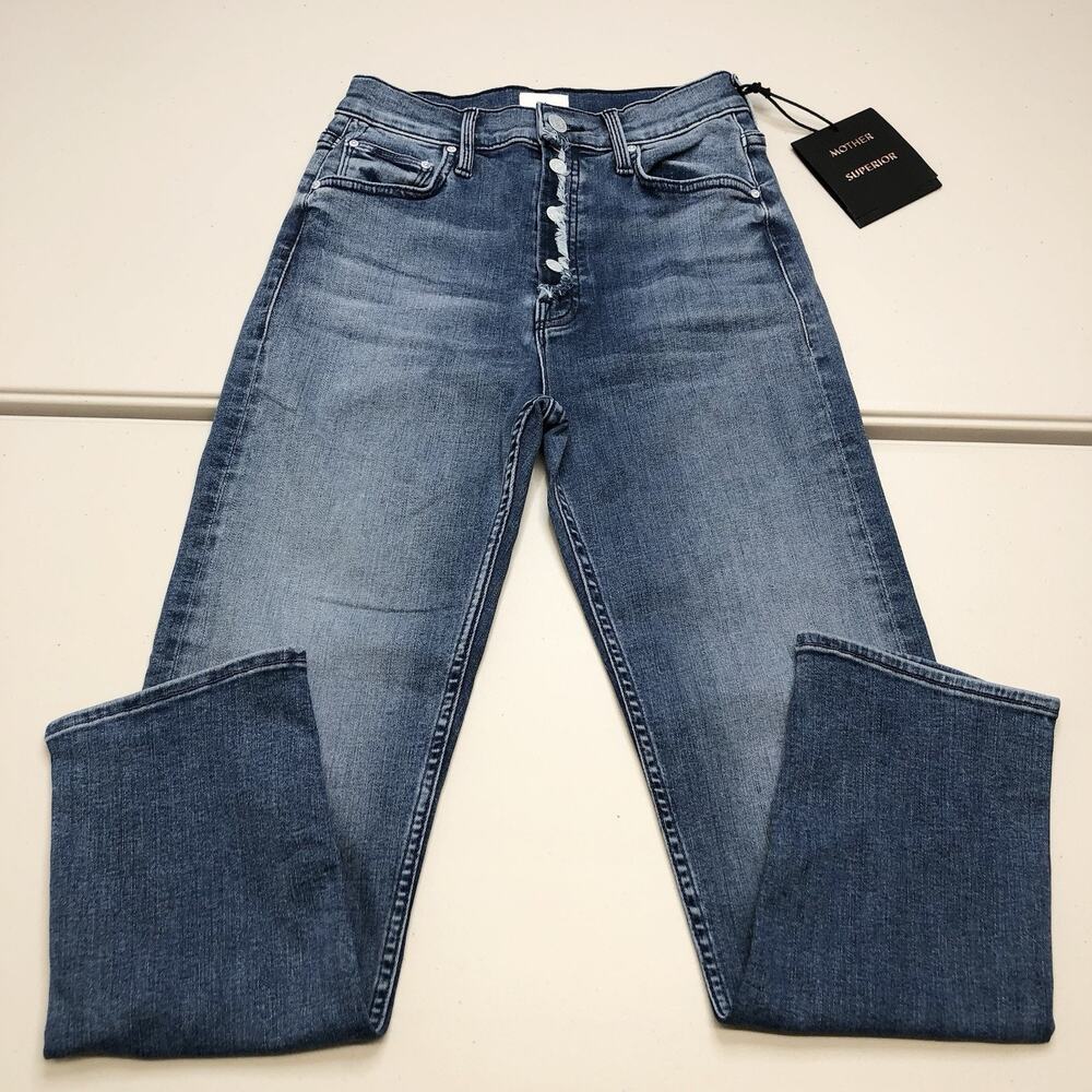 NWT MOTHER The Tomcat Oui Oui Straight Leg Blue Jeans Women's Sz 26 MSRP $258